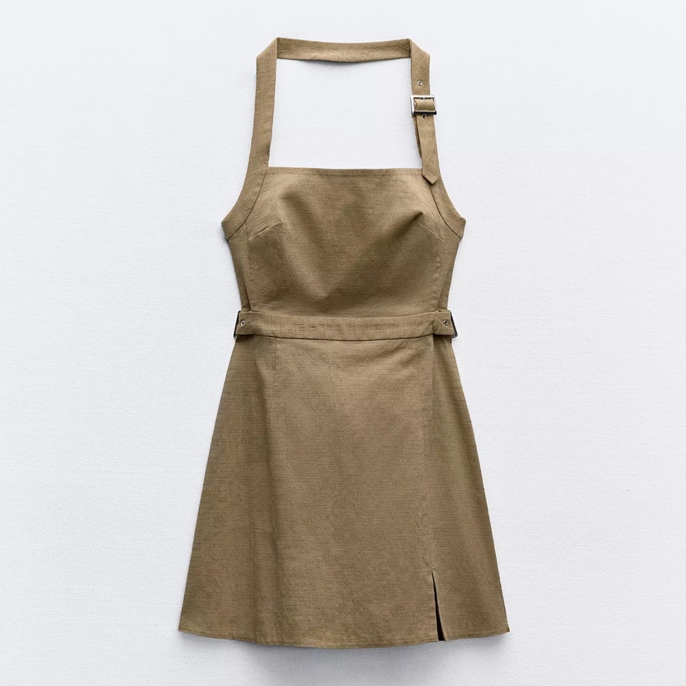 Zara Khaki halter A-Line Dress